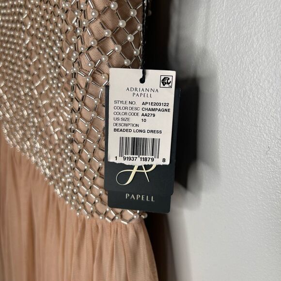 Adriana Papell Pearl Beaded Tulle long Maxi Dress NWT - Picture 7 of 9